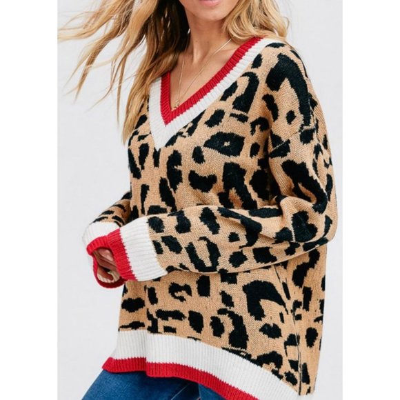 HYPED UNICORN Leopard V-Neck Oversize Sweater - Picture 3 of 7